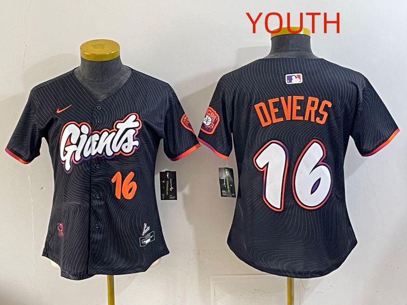 Youth 2025 San Francisco Giants #16 Devers Black Joint Name Nike MLB Jersey style 02->youth mlb jersey->Youth Jersey